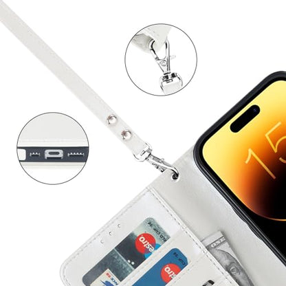 Bocasal Detachable Wallet Case Card Holder for iPhone 15 Pro, White | RFID Blocking Kickstand Card Slots Holder PU Leather Magnetic Shockproof Wrist Strap Removable Flip Protective Cover 6.1 inch - color: White