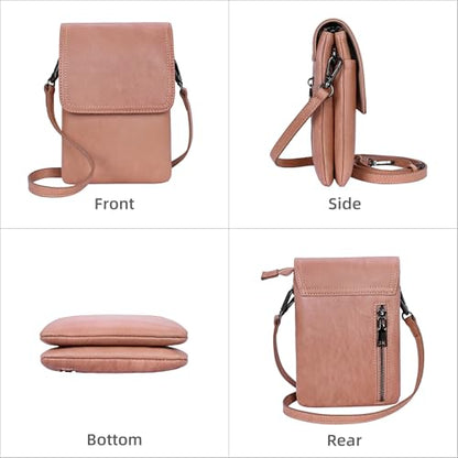 Iswee Rfid Blocking Small Crossbody Bag for Women Travel Classic Style | Genuine Leather,Adjustable Shoulder Strap,Fits 6.9" Phone,Anti-Theft Purse,Perfect for Daily Use and Weekend Travel - color: Pink