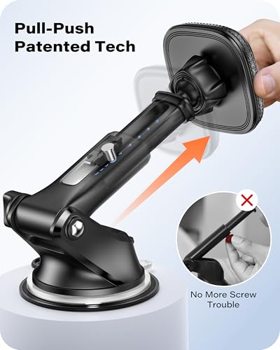 APPS2Car for MagSafe Car Mount, Dashboard & Windshield Suction Cup Holder with Telescopic Arm, Magnetic Phone Holder for Your Car, Designed for iPhone MagSafe Case (Black-Magsafe) - color: Black-Magsafe