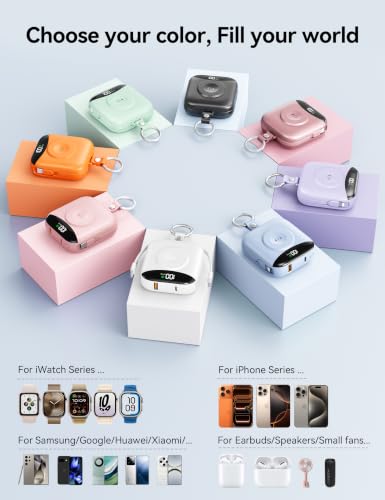Portable Charger 10000mAh 22.5W Power Bank Built-in 2 Cables Keychain | Charge 5 Devices, TSA approved, Travel Fast Charging Battery Pack for iPhone Samsung Google Android & iWatch Charger, White - color: White