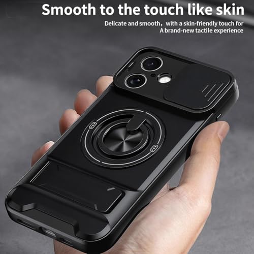 Dssairo for iPhone 17 case with 360°Rotation Magnetic Ring Compatible with MagSafe Slide Camera Cover Foldable Stand Military-Grade Shockproof Protective case (Black, iPhone 17) - color: Black, size: iPhone 17