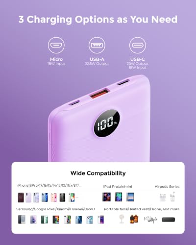 Portable Charger 10000mAh, Ultra Slim Power Bank Fast Charging (Purple) - color: purple
