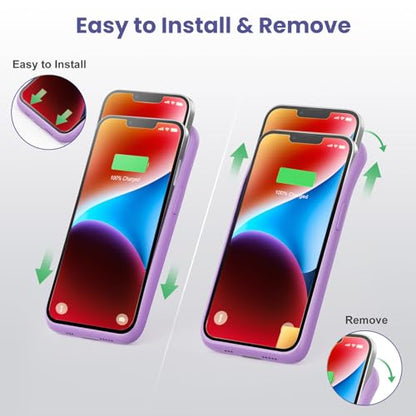 Battery Case for iPhone 14/13/13 Pro (6.1 Inch),Upgraded 7500mAh Ultra-Slim Portable Charging Case Rechargeable Protective Extended Battery Pack for iPhone 14/13/13 Pro Charger Cover-Purple - color: Purple