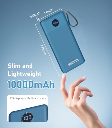 Portable Charger Built in 4 Cables, 10000mAh Power Bank, Blue&Pink - color: Blue&Pink