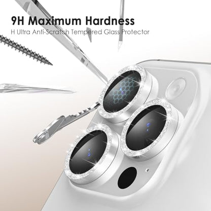TENOC Camera Lens Protector for iPhone 14 Pro & 14 Pro Max, Silver Glitter - size: iPhone 15 Pro/15 Pro Max