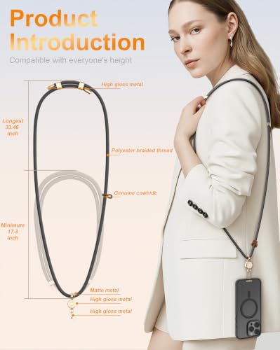Phone Lanyard Crossbody with Upgraded Quick-Release Magnetic Buckle, 3 Tabs 360° Rotatable Adjustable Phone Strap - color: Black