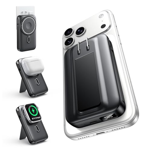 For MagSafe Portable Charger with 2 Cables & Wall Plug, Magnetic Power Bank - color: Grey