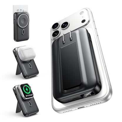 For MagSafe Portable Charger with 2 Cables & Wall Plug, Magnetic Power Bank - color: Grey
