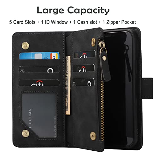 RANYOK Wallet Case Compatible with iPhone 13 Pro (6.1 inch), Premium PU Leather Zipper Flip Folio Wallet RFID Blocking with Wrist Strap Magnetic Closure Built-in Kickstand Protective Case (Black) - color: Black