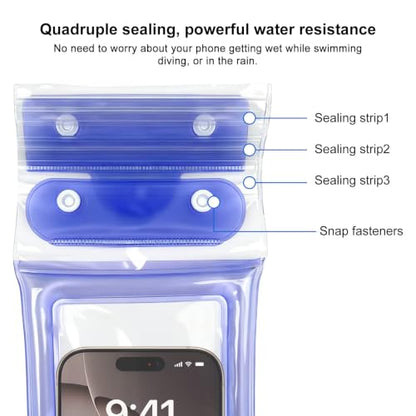 5 Pack 8.6" Multicolor Floating Waterproof Phone Pouch, IP68 Airbag Case with 3-Layer Ziplock, Clear Dry Bag with Lanyard for Beach, Swimming, Cruise Essentials for iPhone 17 16 Pro Max,Samsung