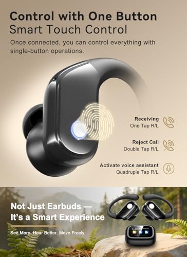 jaddsa Wireless Earbuds, Bluetooth 5.4 Sport Headphones with Smart Charging Case, ENC Noise Cancelling, Ear Buds with IPX7 Waterproof & Bass Stereo Sound for iOS, Android – Jet Black