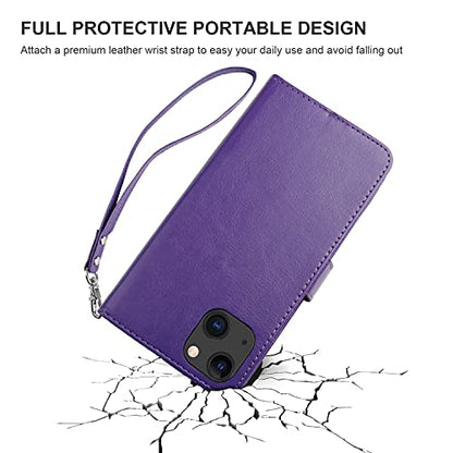 Bocasal Detachable Wallet Case Card Holder for iPhone 13, Purple | RFID Blocking Kickstand Card Slots Holder PU Leather Magnetic Shockproof Wrist Strap Removable Flip Protective Cover 6.1 inch - color: Purple