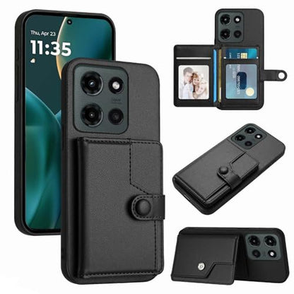 for Moto G 5G 2025 Back RFID Blocking Wallet Case, Black | PU leather, TPU interior, 5 card slots, cash/photo pocket, magnetic clasp, kickstand, 2-layer shockproof, scratch resistant - color: Black
