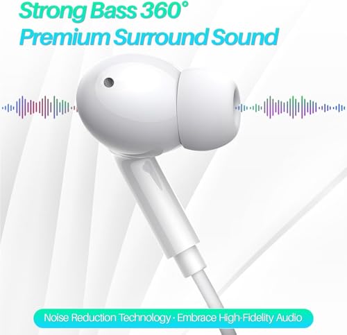 USB C Headphones for iPhone 15/16/17 Pro Max, Type C Headphones Built-in Microphone and Volume Control, Hi-Fi Stereo Noise-Cancelling Earbuds, Wired in Ear Earphones for Galaxy S25 S24 S23 S22