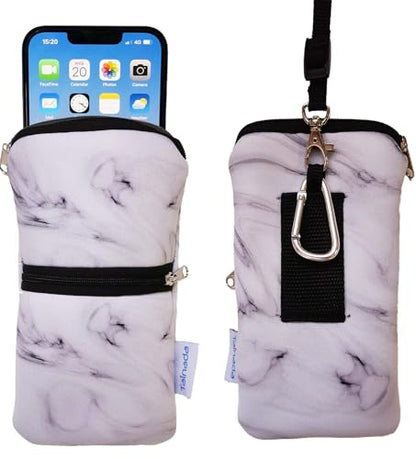 Tainada Dual Zipper Neck Phone Holder Pouch w/Belt Loop (Marble White) - color: Marble White