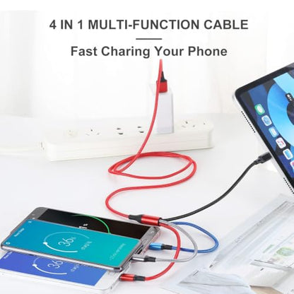 MJXIANG 4 in 1 Multi Charging Cable,4FT/2Pcs Universal 3A Fast Charger Cord