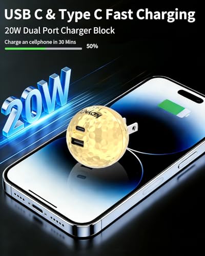 USB C Charger Block, Dual Port 20W Fast Charging Wall Charger Creative Ball Power Adapter for iPhone 17/17 Air/17 Pro/17 Pro Max/16/16 Pro/16 Pro Max/16 Plus/15/14/13/12, Galaxy, iPad, Airpods, More - color: Gold