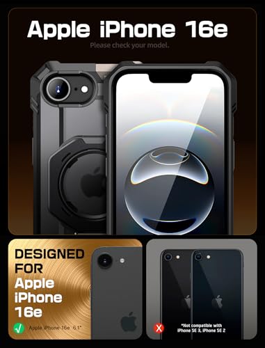 SUPCASE for iPhone 17e/16e Case with Stand, Compatible with MagSafe, Black | Military-Grade Drop Protection, Anti-Slip Grip, Heavy Duty Magnetic Phone Case for iPhone 17e/16e 6.1", Unicorn Beetle Grip
