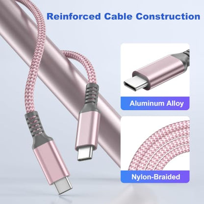Basesailor USB C to USB C 60W Cable 3.3FT 2Pack Pink Braided Fast Charging - color: Pink, size: 3.3FT/1M