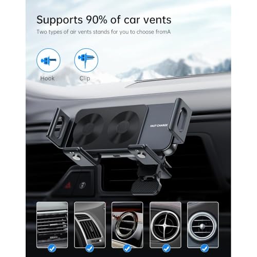 Car Dual Coil Wireless Charger for Samsung Galaxy Z Fold 4 3 2 iPhone 17 16 15 14 13 12 Foldable Phone Holder Fast Car Charging Station (Black) - color: black