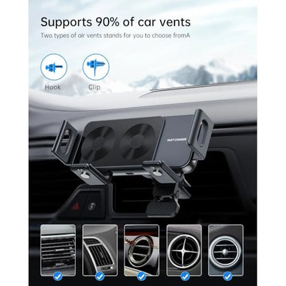 Car Dual Coil Wireless Charger for Samsung Galaxy Z Fold 4 3 2 iPhone 17 16 15 14 13 12 Foldable Phone Holder Fast Car Charging Station (Black) - color: black
