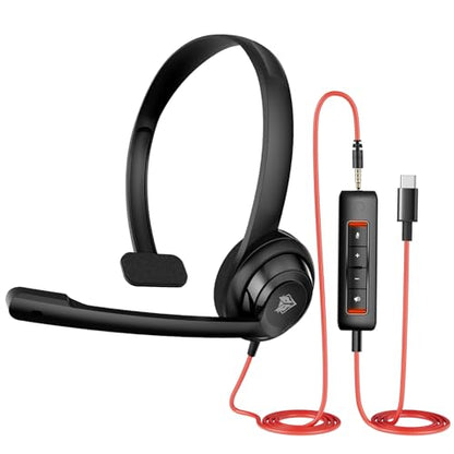NUBWO HW02 USB C/3.5 Headset with Microphone, in-line Mute & Volume Control - color: Dark, size: 1 pack