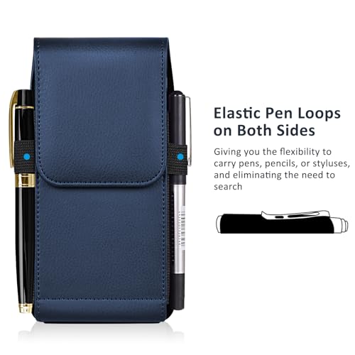 ACCKUO Leather Phone Holster with Strong Metal Belt Clip and Magnetic Closure Compatible with iPhone 16/15/14/13/12 Pro Max, Galaxy S25/S24/S23/S22 Plus & FE, L-Blue - color: Blue, size: Large
