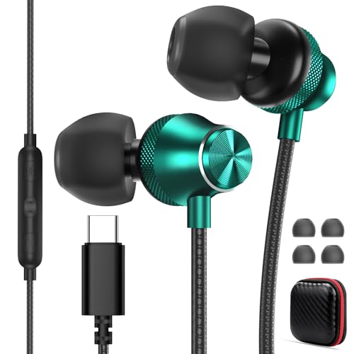 USB C Headphones Wired Earbuds for iPhone 18 Pro Max 17/Samsung S26 - color: Green