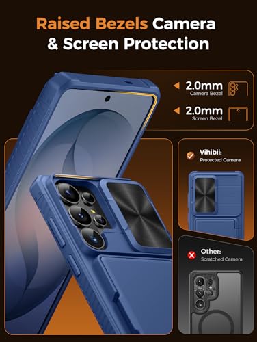 Vihibii for Samsung Galaxy S26 Ultra Case Wallet with Card Holder, Blue | RFID Blocking, Slide Camera Cover, Military-Grade Drop Protection, Rugged Back, Silicone Edge, All-in-one wallet case, Blue - color: Blue