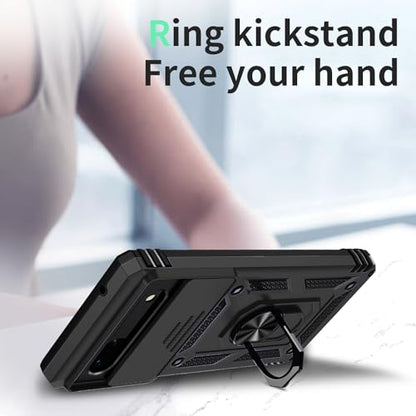 Vinve for Google Pixel 6 Pro Case with Slide Lens Cover, Military Grade Drop Protection, Magnetic Rotated Ring Holder Kickstand Protective Phone Case (Black) - color: Black ,Military Grade 2nd gen.