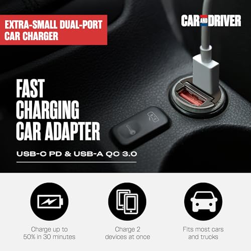 30W Dual-Port Cigarette Lighter USB Charger for iPhone & Samsung, USB-C & A