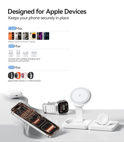 Wireless Charger for iPhone, 3-in-1 Magnetic Charging Station for Apple - color: White