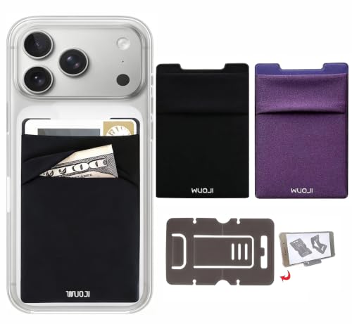 RFID Blocking Phone Card Wallet - Double Secure Pocket - Ultra-Slim Self Adhesive Credit Card Holder Card Sleeves Phone Wallet Sticker All Smartphones (Black DarkPurple)-2PC - color: Black DarkPurple