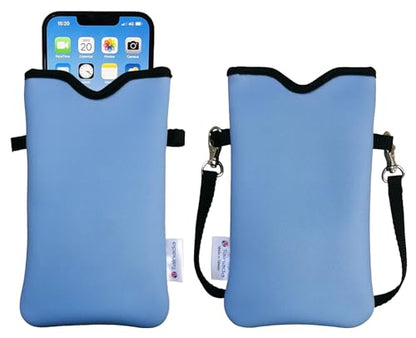 Tainada Neoprene Neck Phone Sleeve Pouch with Crossbody Strap (Azure Blue) | For Men/Women; Lightweight holder carrier bag with adjustable lanyard; Original design, made in Taiwan; Fits most cellphones - color: Azure Blue