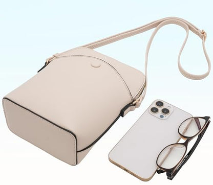 Small Crossbody Bag with Gold Hardware, Mini Shoulder Purse with Adjustable Strap - color: Nude