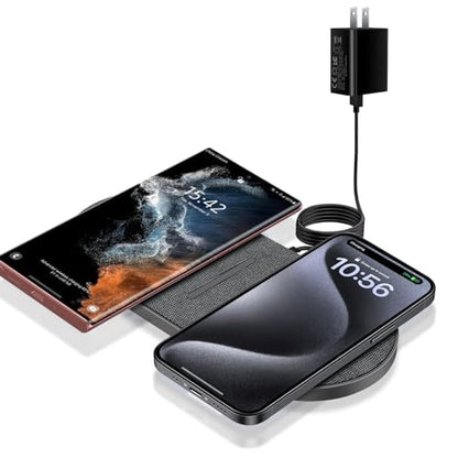 40W Wireless Charging Pad,Dual 20W Charging mat for Apple iPhone 16 15 14 13 12 11 Pro/Max/Mini/Plus/XS/XR,Airpods 4/3/Pro,2 in 1 Wireless Phone Charger for Samsung,Pixel,Xperia(with PD Adapter) - color: Gray with Adapter