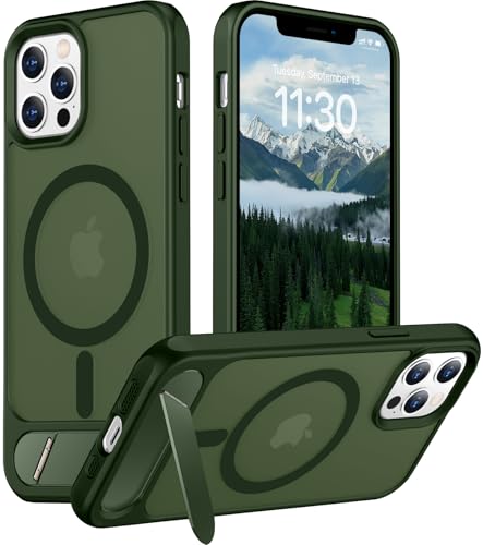 Magnetic Compatible with iPhone 12 Pro Max Case, [Built-in Invisible Kickstand][Compatible with MagSafe][Military Grade Shockproof] Slim Translucent Matte Phone Case for iPhone 12 Pro Max 6.7" - color: Green, size: For Iphone 12 Pro Max