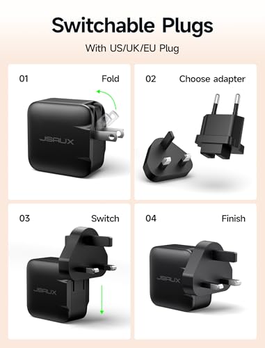 JSAUX 65W GaN USB C Charger for Switch 2, EU/UK Plug, 6.6FT Cable, Black - color: Black