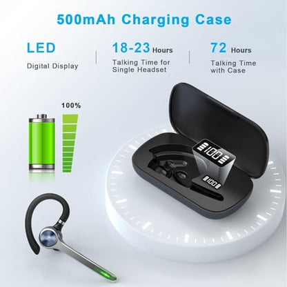 HEIBAS Bluetooth Headset, Wireless Earpiece with Mic for Work - color: Black
