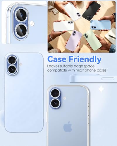 CloudValley All Bling Camera Lens Protector for iPhone 17/iPhone 16/Plus - color: Bling Blue