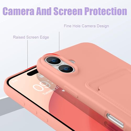 MZELQ Compatible with iPhone 16 Case Card Holder -Pink | Wallet Cover,Camera Protection + Screen Protector Soft Card Slot Phone Case - color: Pink, size: iPhone 16