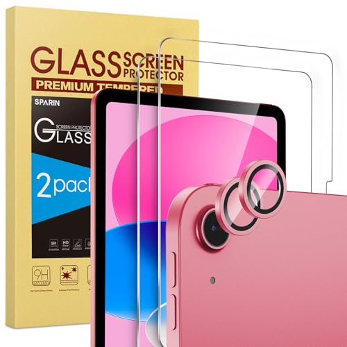 SPARIN 2+2 Pack Screen Protector for iPad (A16) 11th/10th Gen (11”/10.9”) | Tempered Glass + Camera Lens Protector Full Protection, Case Friendly, Anti Scratch, Apple Pencil Compatible-Pink - color: Pink