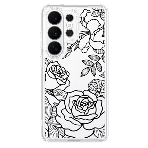 Floral Case for Samsung S26 Ultra,Black Rose Clear Slim Cover - color: Clear/Black Rose, size: S26 Ultra