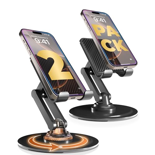 COOPER 360° Stand Rotating Cell Phone Stand for Desk, Desktop Phone Holder - color: 2 Pack - All Black