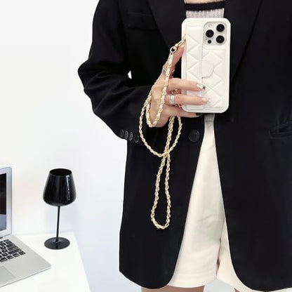 Phone Crossbody Chain Cell Phone Lanyard,Leather+Metal Shouder Strap Universal Cellphone Chain Strap with Tether Patches Compatible with Most Phones Bag Purse Silver+White - color: B