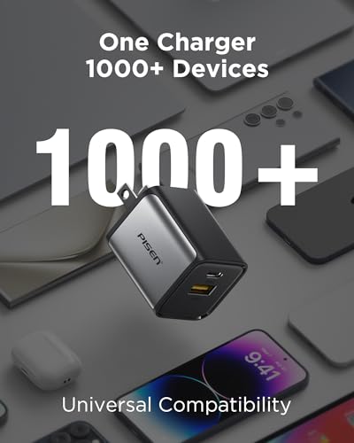 PISEN 30W USB C Charger - 30 Watt Dual Port PD QC 3.0 GaN Charging Block, 30W USB C Wall Charger, 2-Port 30 Watt Charging Block for iPhone 16/15/14/13 Series, Samsung, Pixel, iPad (Cable Not Included)