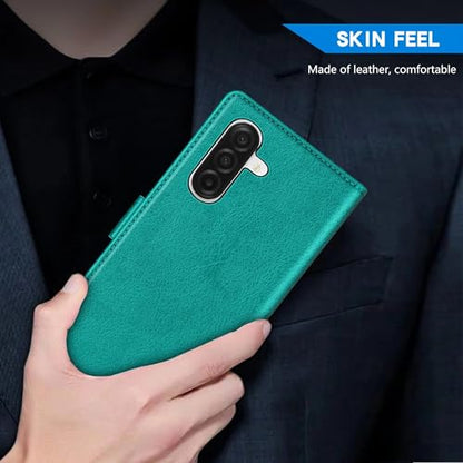 ZZXX for Samsung Galaxy A17 5G Wallet Case with [RFID Blocking] Card Slot Kickstand Magnetic Closure PU Leather Flip Fold Protective Phone Case for Samsung Galaxy A17(Lake Blue-6.7 inch) - color: Lake Blue
