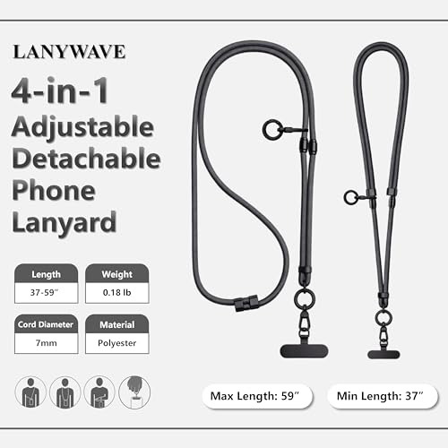 4-in-1 Phone Lanyard, Crossbody, Neck, Wrist & Finger Strap - color: Gray
