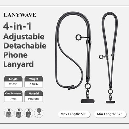 4-in-1 Phone Lanyard, Crossbody, Neck, Wrist & Finger Strap - color: Gray