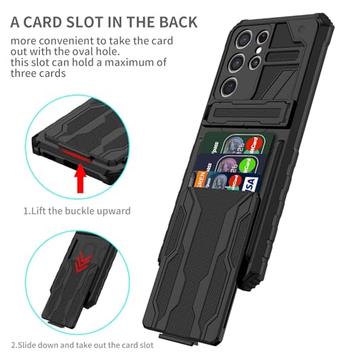 for Samsung Galaxy S21 Ultra Wallet Case with Card Holder, Black | Detachable Card Holder, Built-in Kickstand, with Screen Protectors - Soft 2 Pack, Military Grade, Full Body Shockproof - size: for Galaxy S21 Ultra - 6.8''